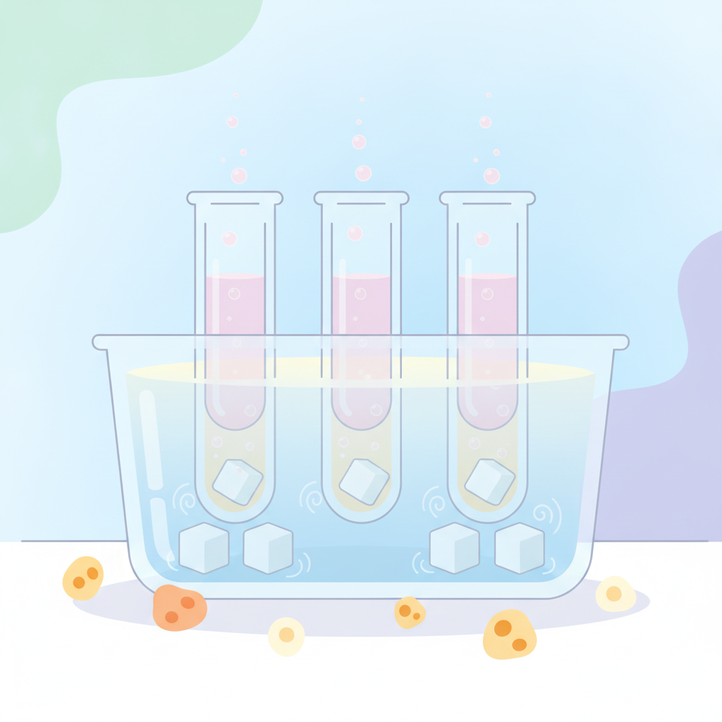 발효관과 효모, 온수조를 이용한 발효 실험을 표현한 일러스트